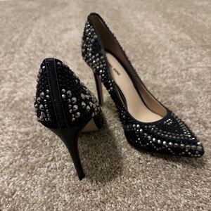 Gianni Bini Stiletto Heels Black rhinestones and silver metal detail 8.5M